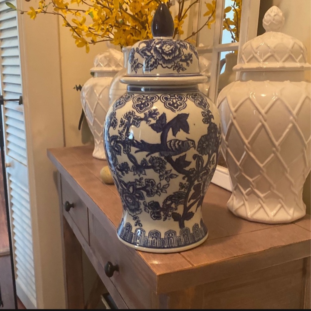 Blue and white chinoiserie ginger jar new